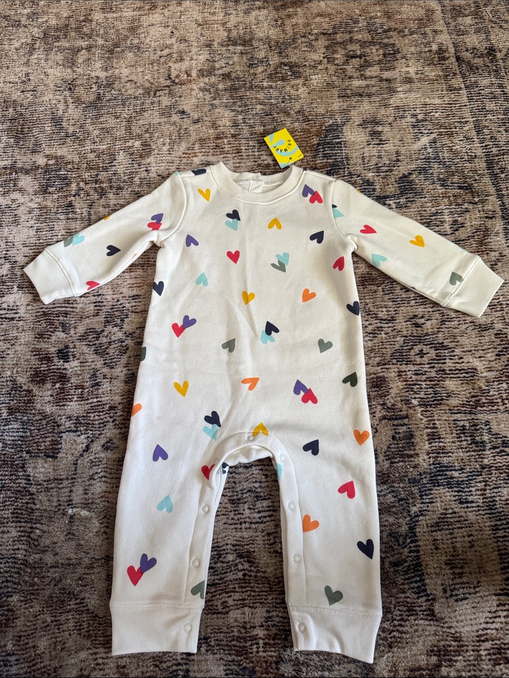 Primary Cream One-Piece Bodysuit with Multicolor Hearts